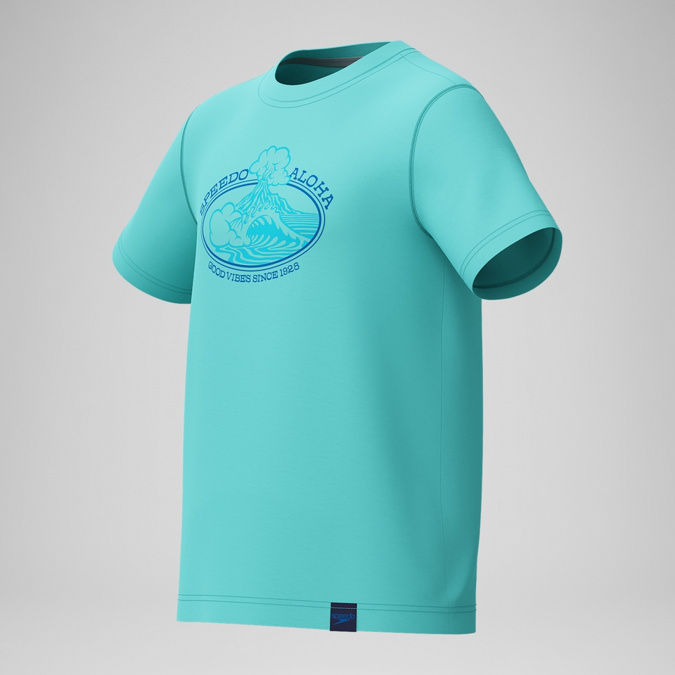 Maillot de bain manches courtes à motif graphique pour garçons, bleu clair
