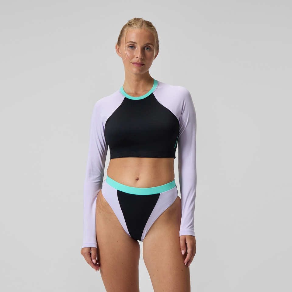 FLU3NTE Einfarbiges langärmliges Rash-Top Schwarz/Lila für Damen