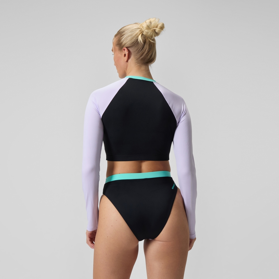 FLU3NTE Einfarbiges langärmliges Rash-Top Schwarz/Lila für Damen