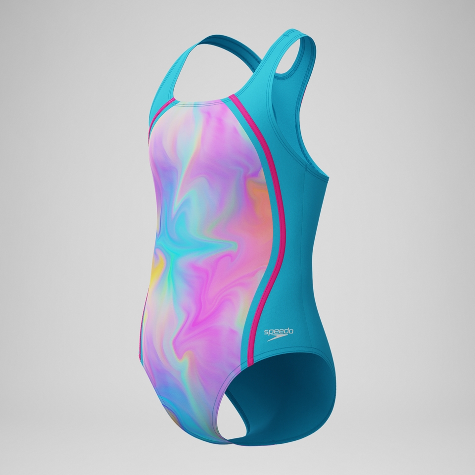 Girls Printed Sport Splice One Piece Blue/Pink