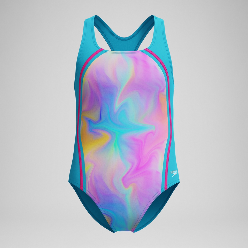 Girls Printed Sport Splice One Piece Blue/Pink