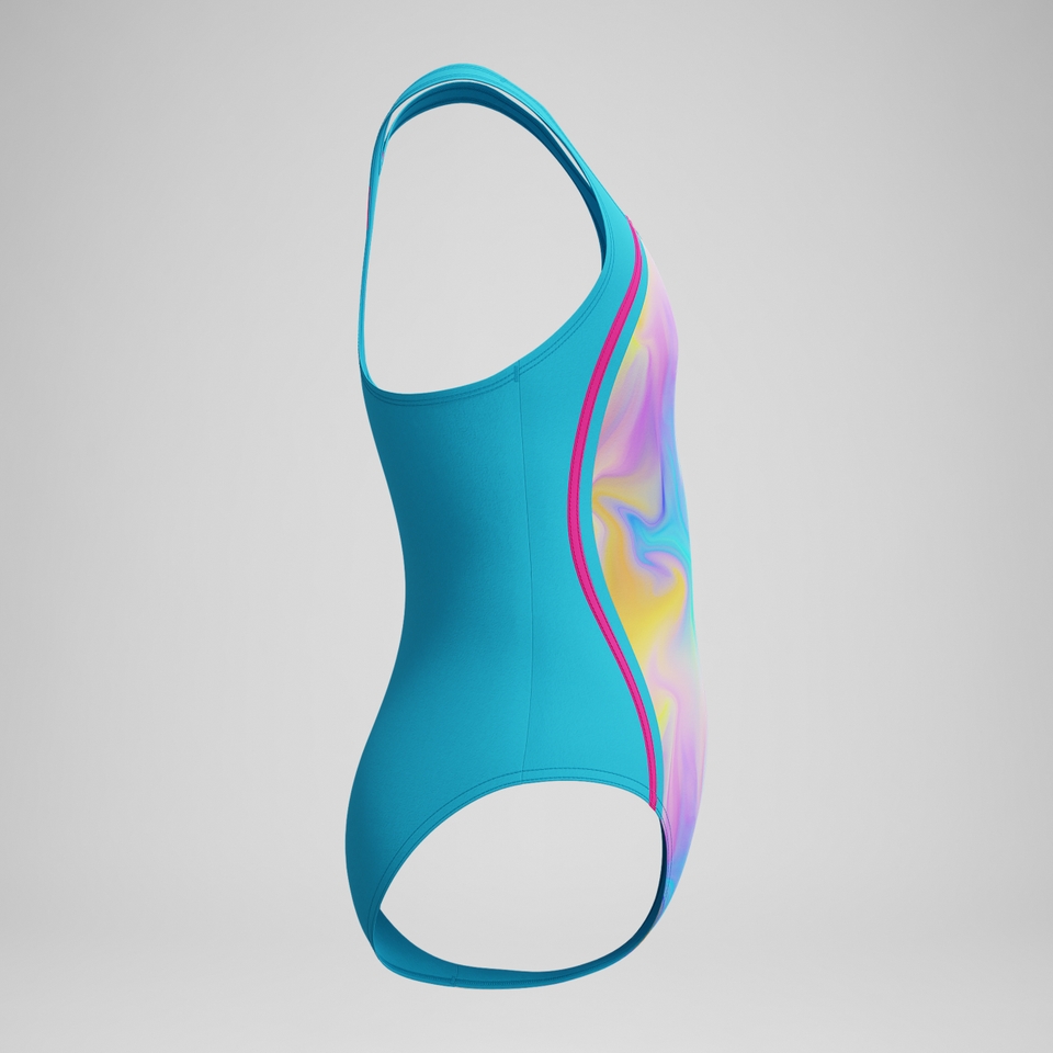 Girls Printed Sport Splice One Piece Blue/Pink