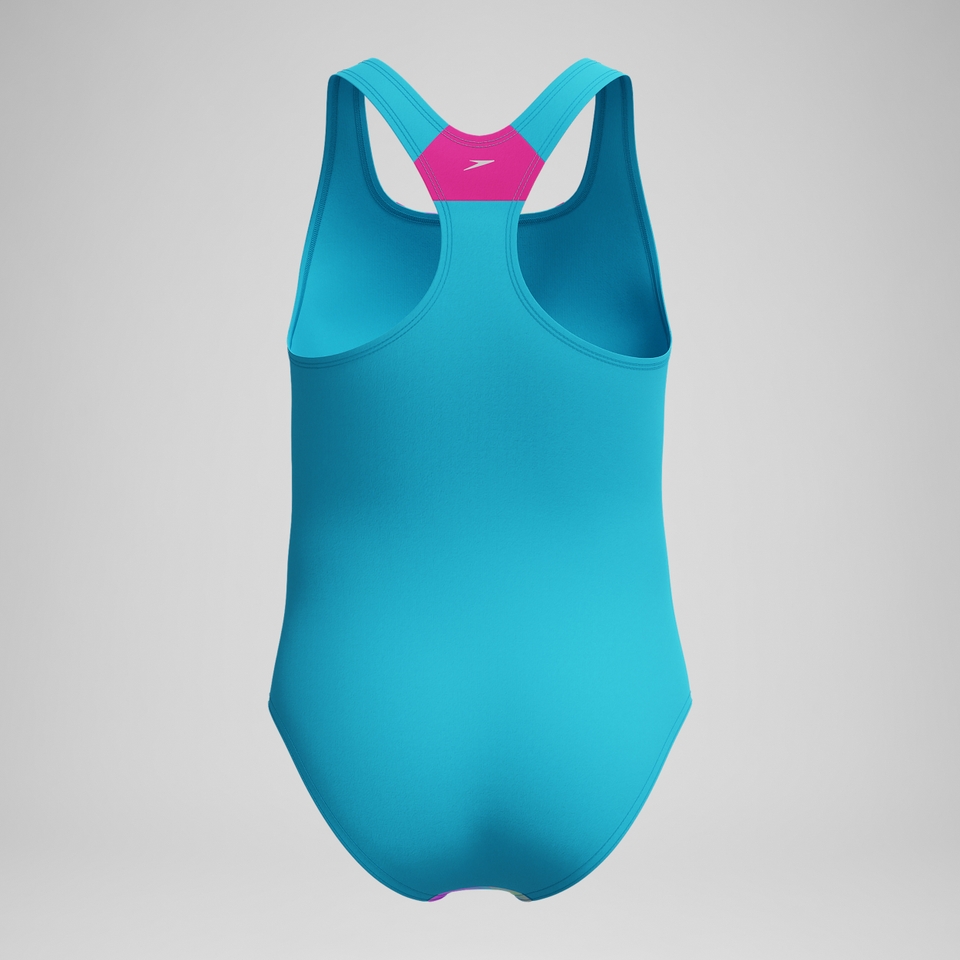Girls Printed Sport Splice One Piece Blue/Pink