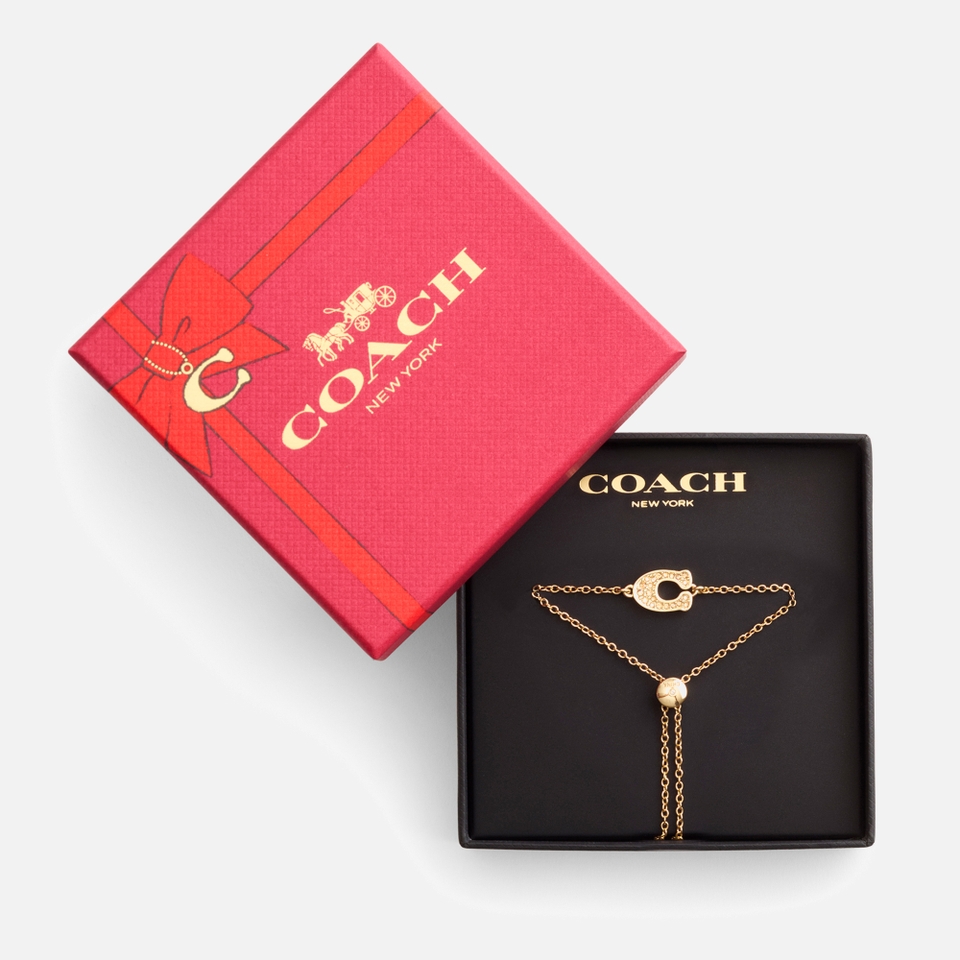 Coach Signature Pavé C Gold-Plated Brass Slider Bracelet
