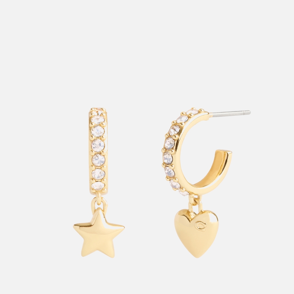 Coach Signature Gold-Tone Heart and Star Charm Huggie Earrings