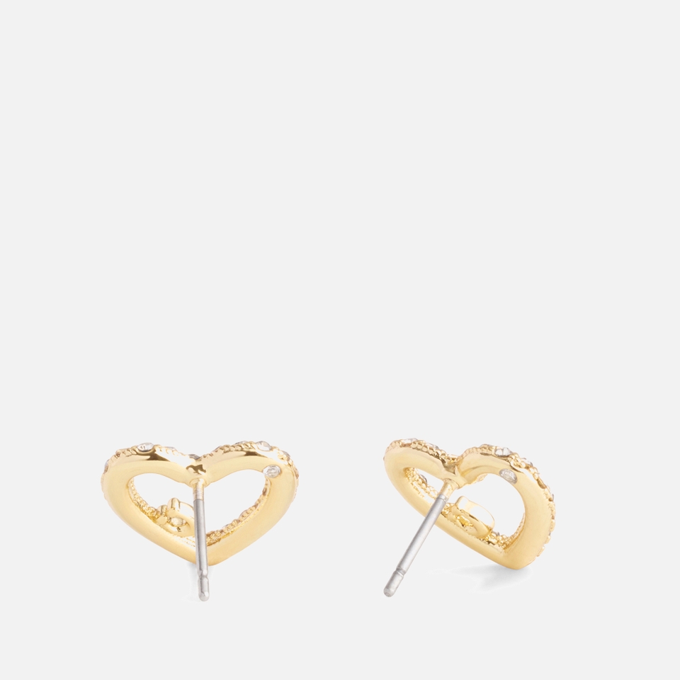 Coach Signature Silver-Tone Pavé Heart Stud Earrings