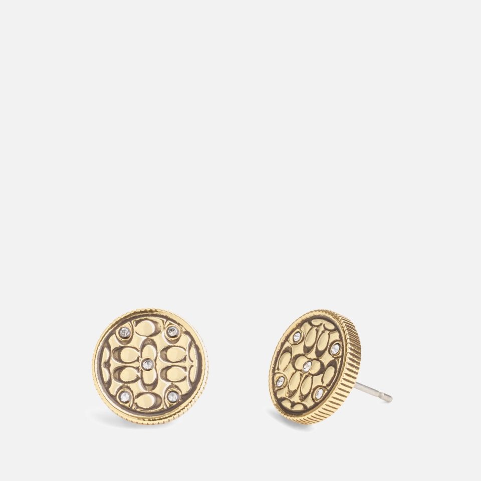 Coach Signature Quilted Coin Stud Earrings