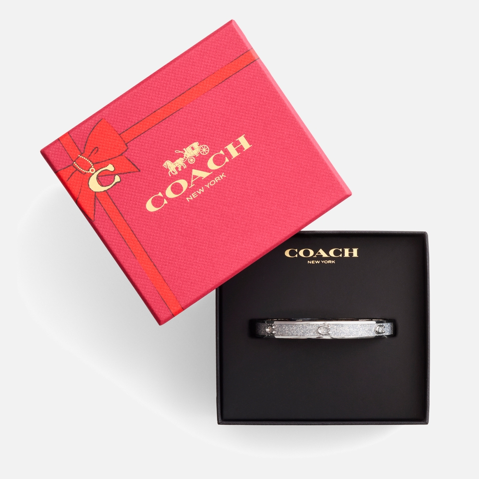 Coach Signature C Glitter Silver-Tone Bangle Bracelet
