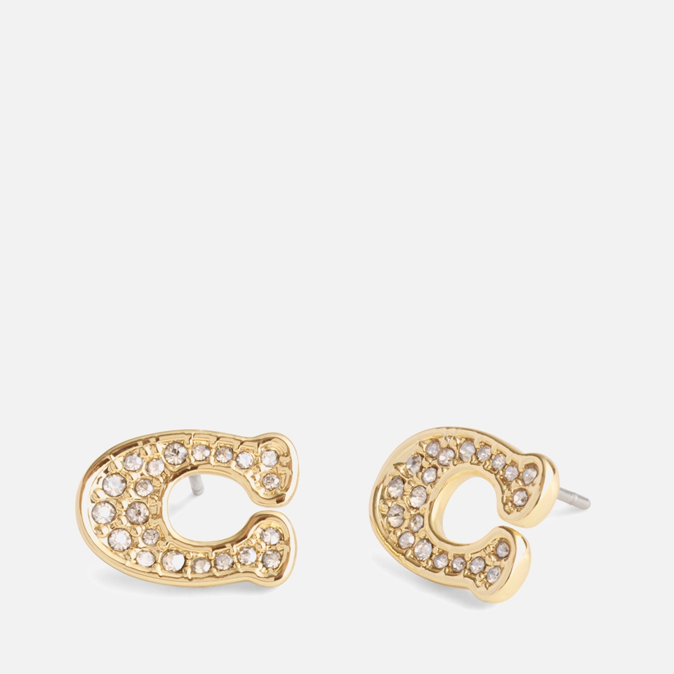 Coach Signature Pavé C Gold-Tone Stud Earrings