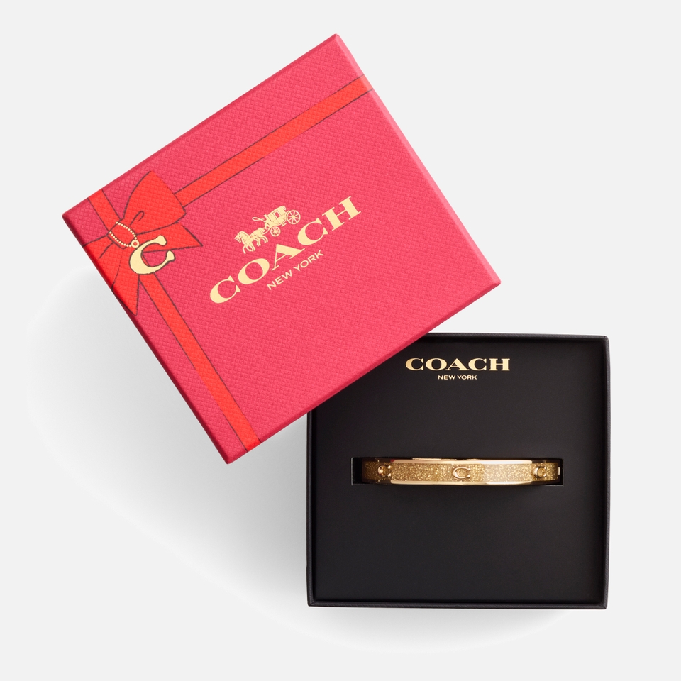 Coach Signature C Glitter Gold-Toned Bangle Bracelet