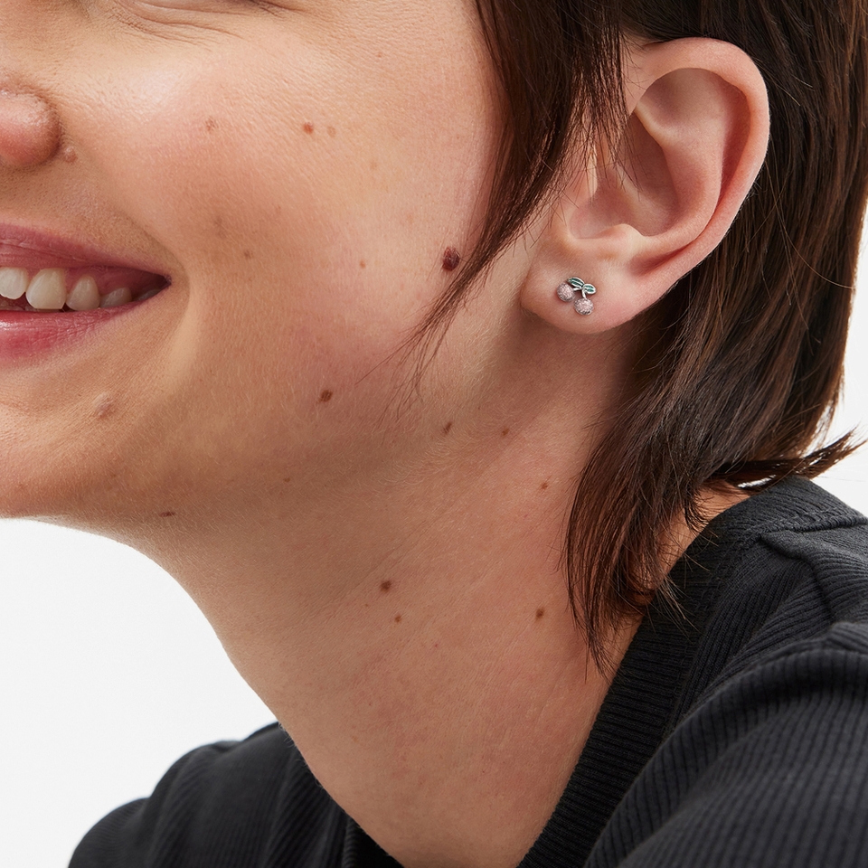 Coach Glitter Cherry Cluster Silver-Toned Stud Earrings
