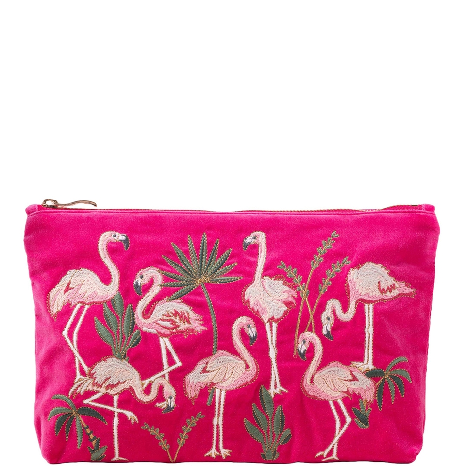 【Elizabeth Scarlett】Flamingos Pink Velvet Everyday Pouch Flamingos Pink Velvet Everyday Pouch – shopatstocks