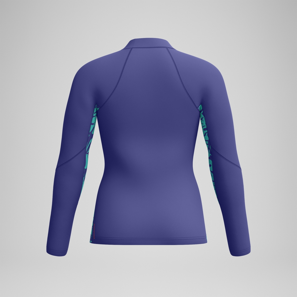Bedrucktes langärmliges Rash-Top Blau/Grün für Damen