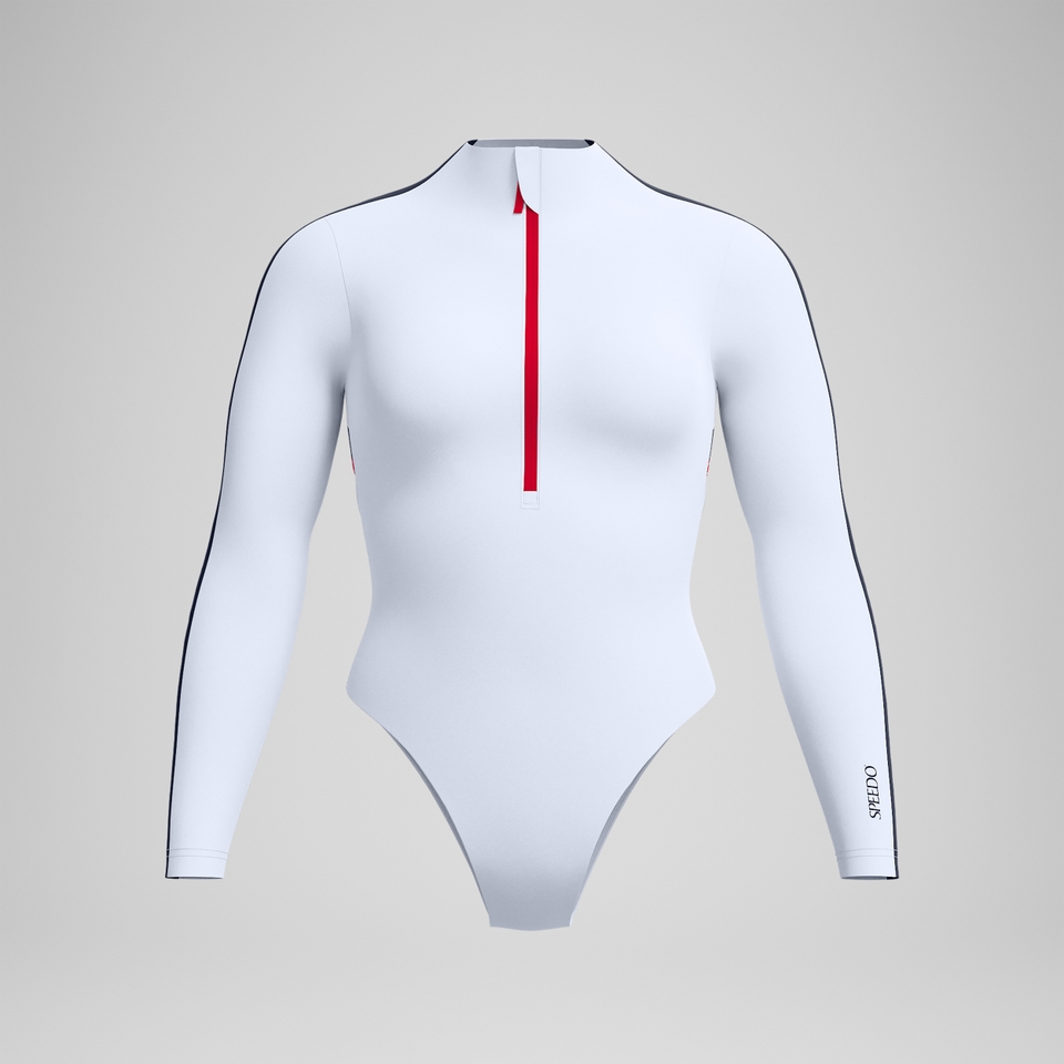 Women's Long Sleeve Zip One Piece White