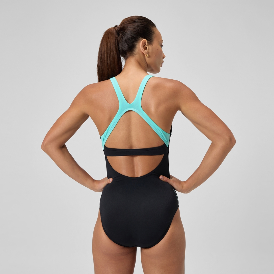 Racer-Badeanzug Schwarz/Grün für Damen