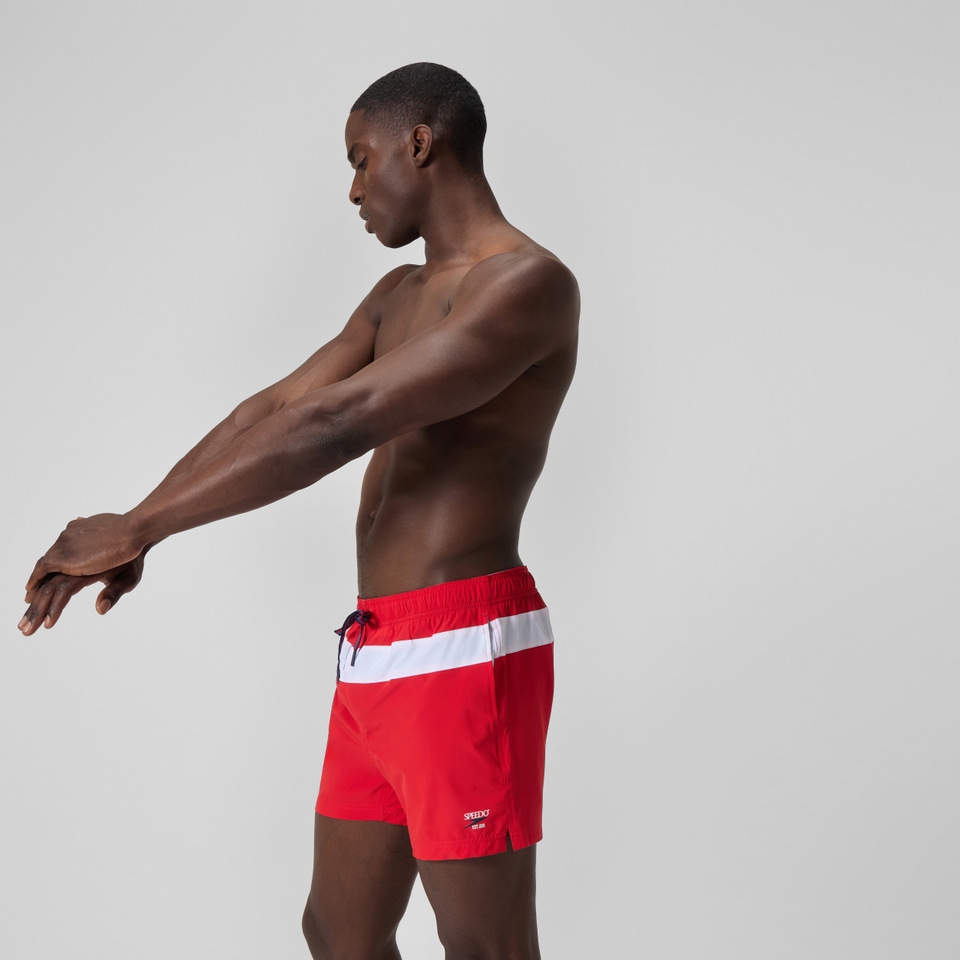 Jetstream Gestreifte Badeshorts 40 cm in Colourblock-Optik Rot/Weiß für Herren