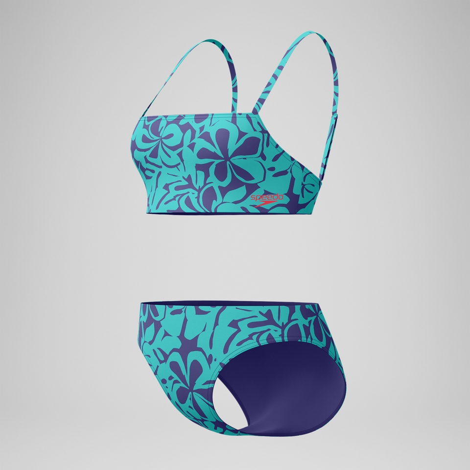 Bedruckter Bikini mit verstellbaren dünnen Trägern Blau/Grün für Damen