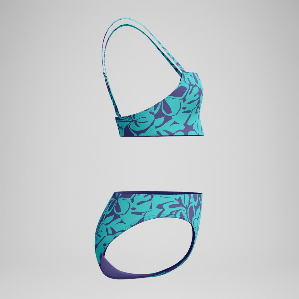 Bedruckter Bikini mit verstellbaren dünnen Trägern Blau/Grün für Damen
