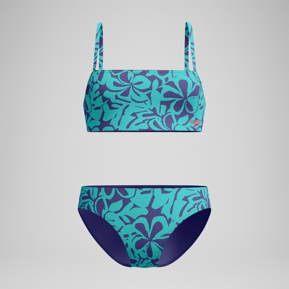 Bedruckter Bikini mit verstellbaren dünnen Trägern Blau/Grün für Damen