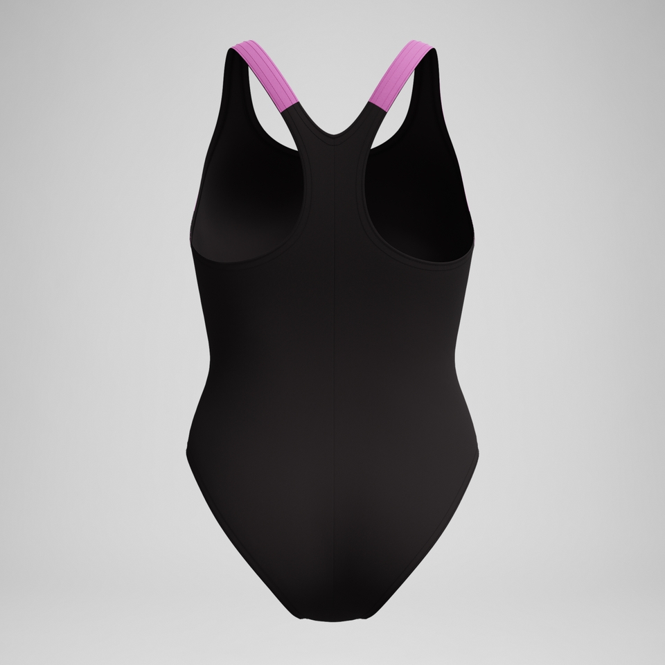 HyberBoom Splice-Racerback-Badeanzug Schwarz/Pink für Damen