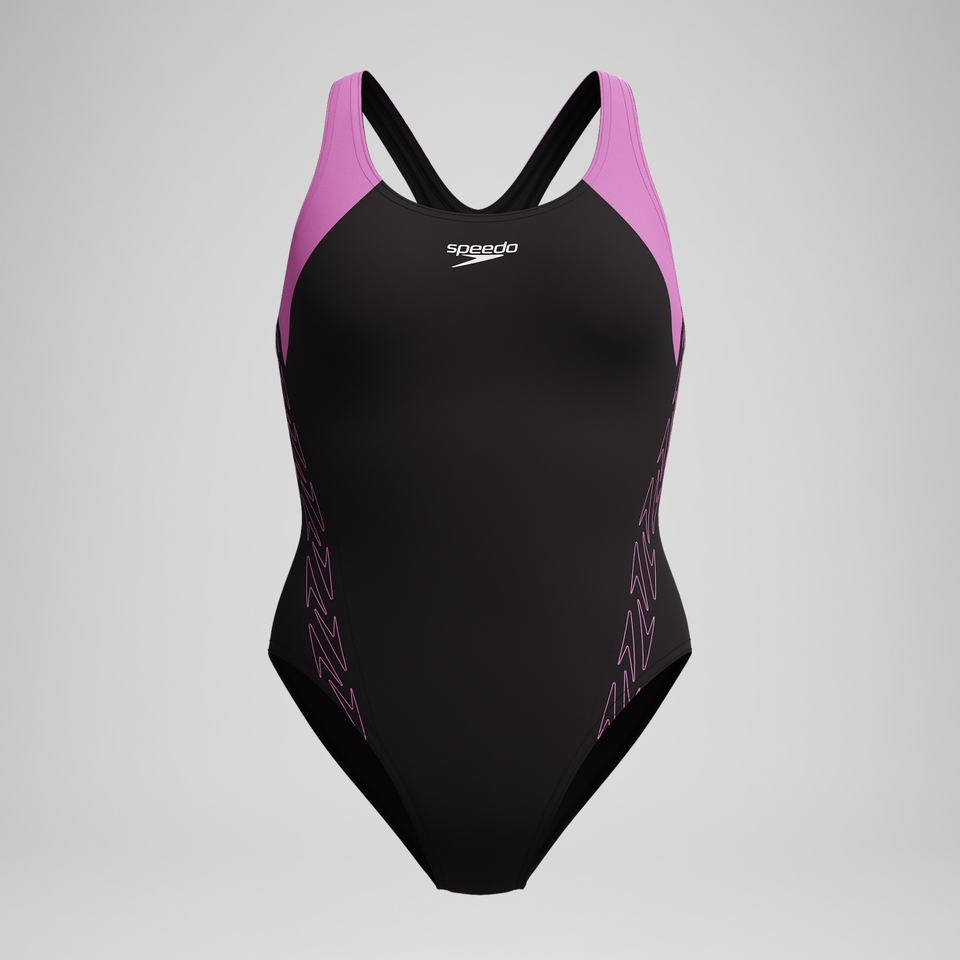 HyberBoom Splice-Racerback-Badeanzug Schwarz/Pink für Damen