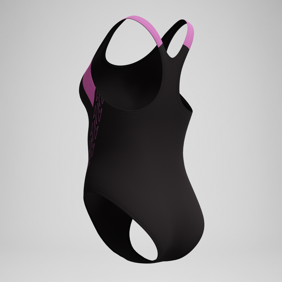 HyberBoom Splice-Racerback-Badeanzug Schwarz/Pink für Damen