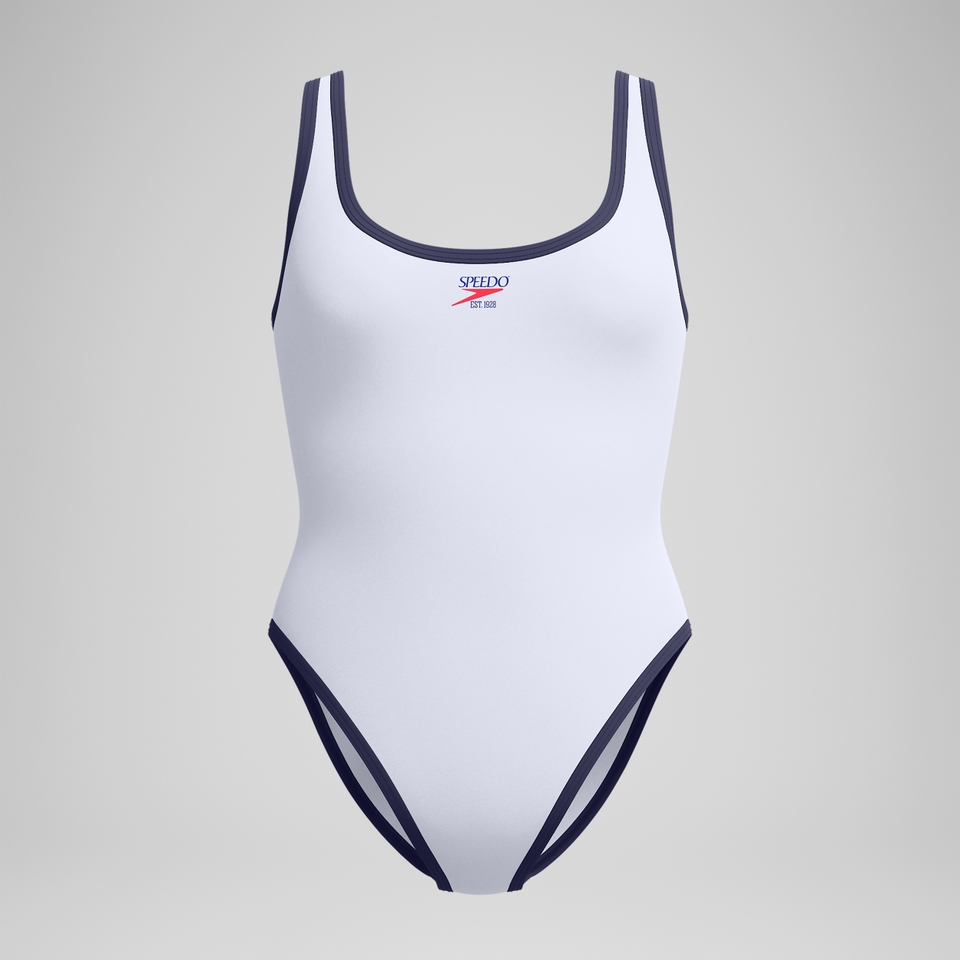 Women's Jetstream Solid Scoop Bound Swimsuit White/Navy