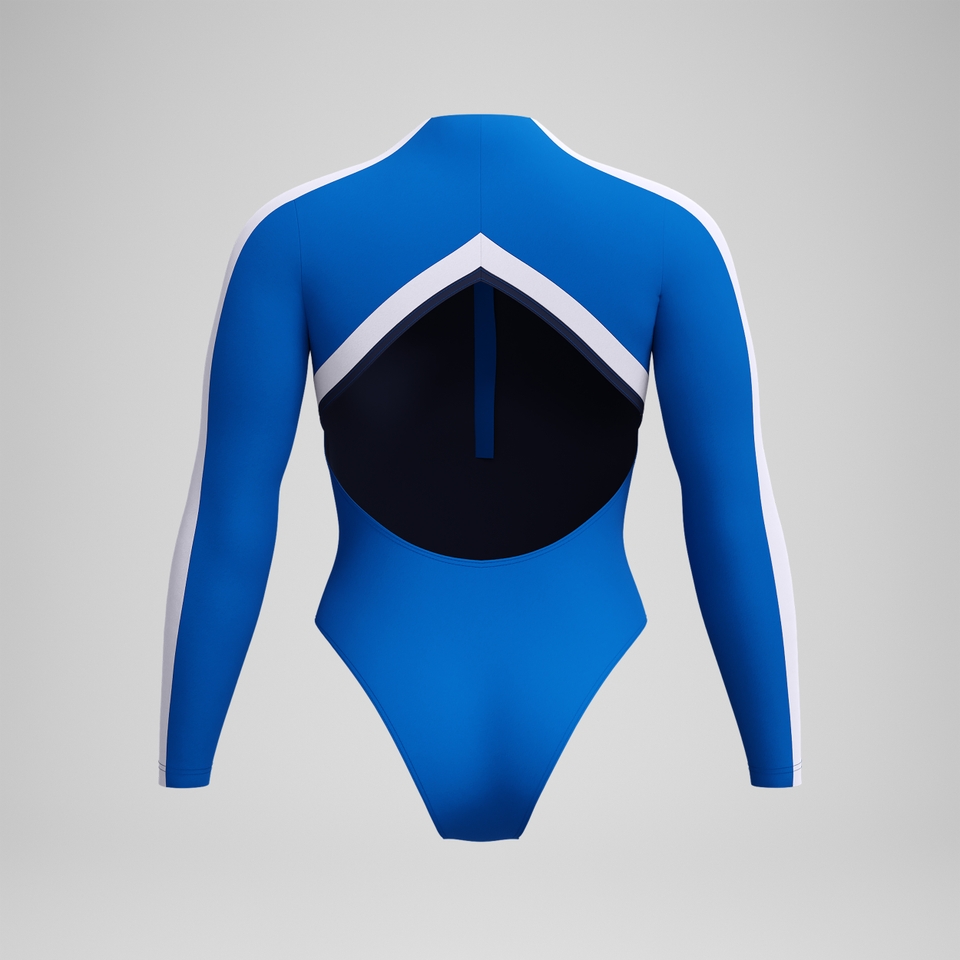 Women's Long Sleeve Colorblock Zip One Piece Blue