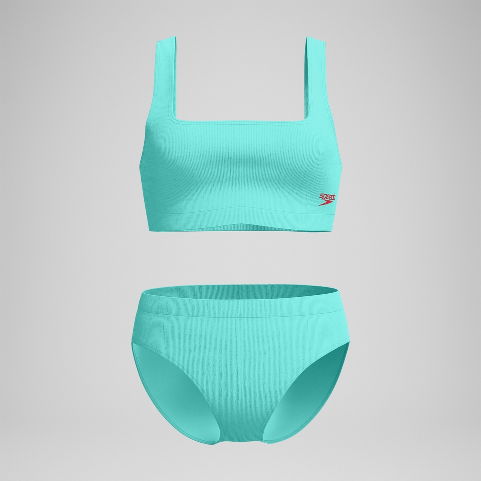 Strukturierter Bikini mit tiefem U-Rückenausschnitt Türkis für Damen