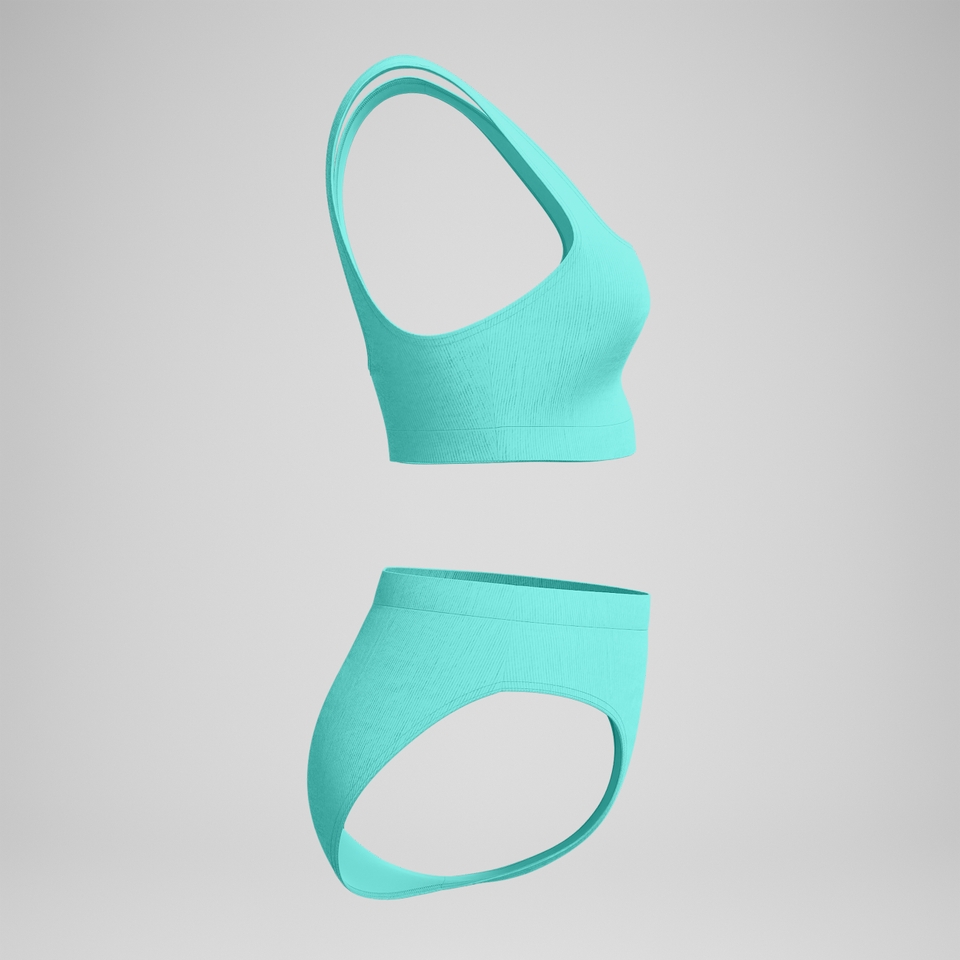 Strukturierter Bikini mit tiefem U-Rückenausschnitt Türkis für Damen