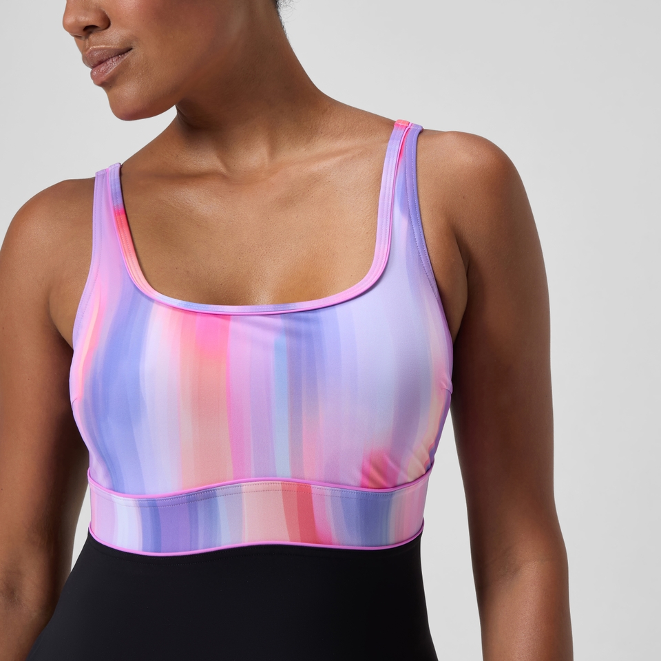 Maillot de bain Femme effet galbant imprimé Contour Eclipse noir/rose
