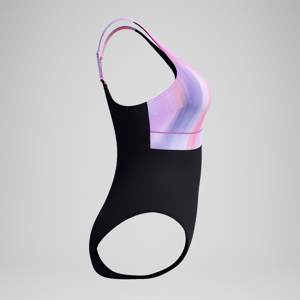 Women's Shaping Printed Contour Eclipse Swimsuit Black/Pink