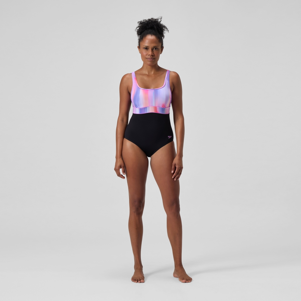 Women's Shaping Printed Contour Eclipse Swimsuit Black/Pink