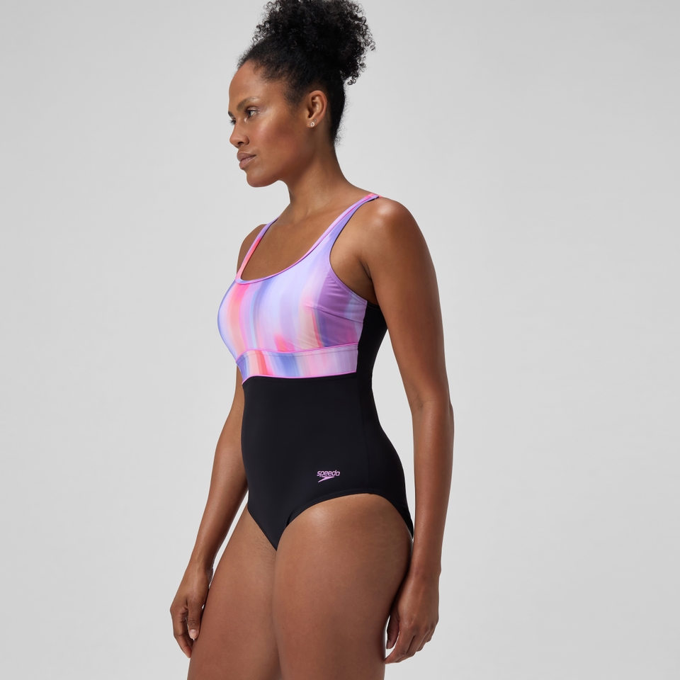 Maillot de bain Femme effet galbant imprimé Contour Eclipse noir/rose