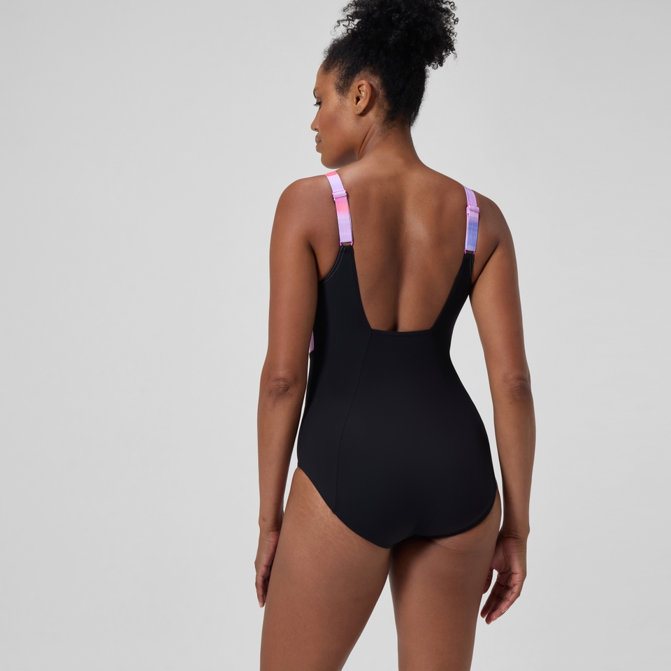 Maillot de bain Femme effet galbant imprimé Contour Eclipse noir/rose