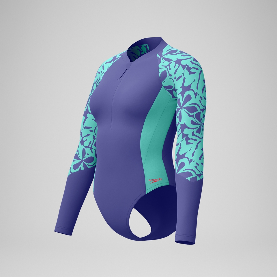Langärmliger Badeanzug Blau/Grün für Damen