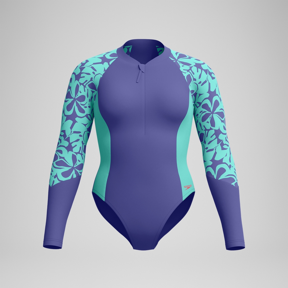 Langärmliger Badeanzug Blau/Grün für Damen