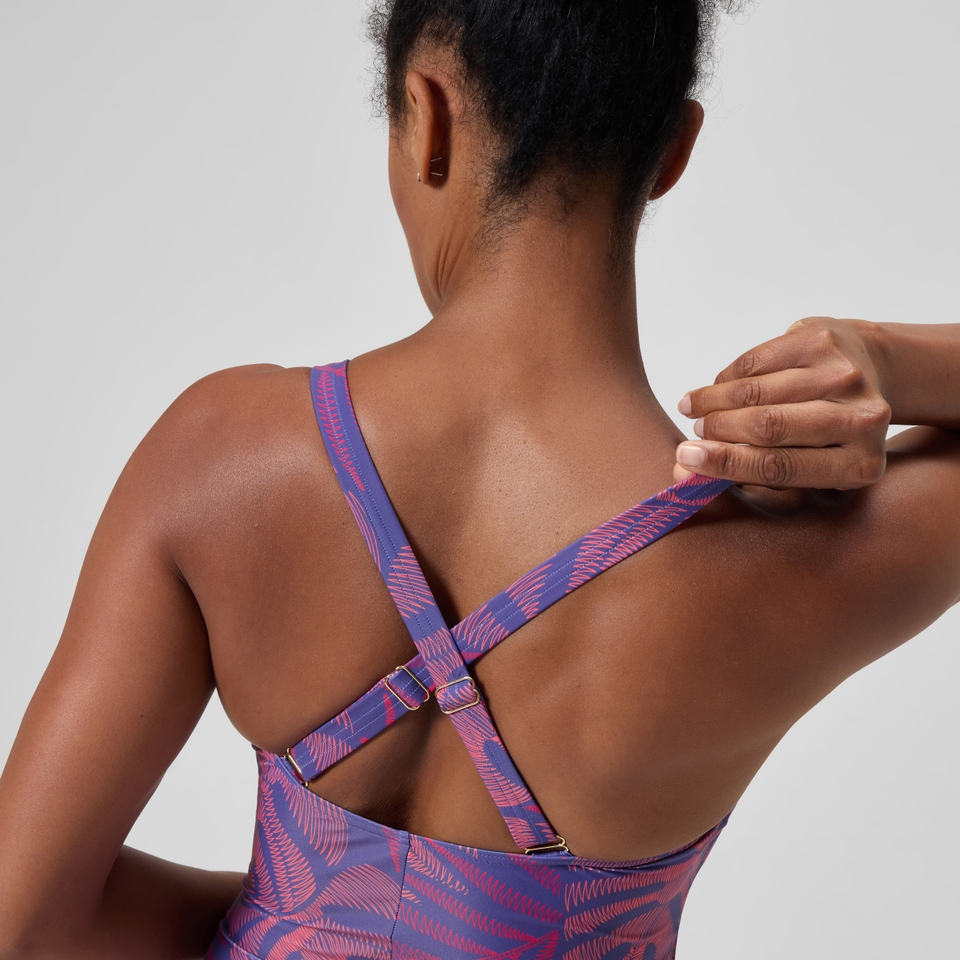 Formender Badeanzug mit V-Ausschnitt Pink/Orange für Damen