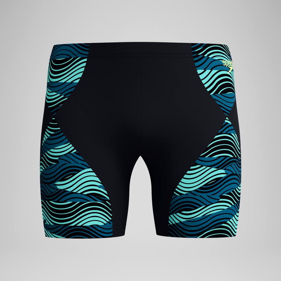 Endurance+ Max Mittellange Splice-Schwimmhose Schwarz/Türkis für Herren