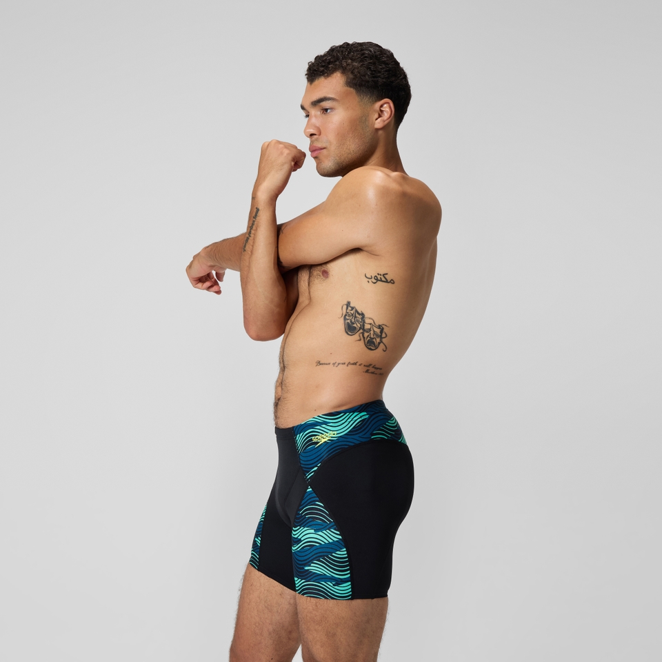Endurance+ Max Mittellange Splice-Schwimmhose Schwarz/Türkis für Herren