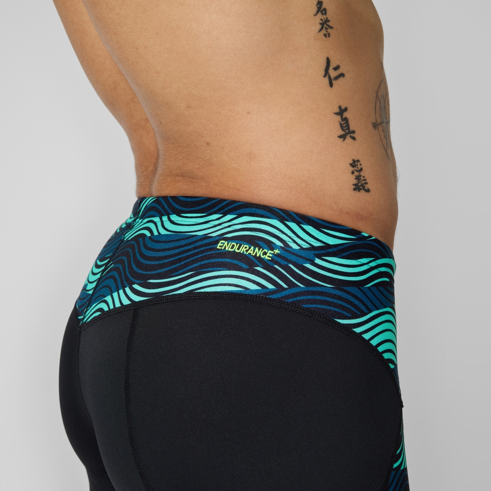 Endurance+ Max Mittellange Splice-Schwimmhose Schwarz/Türkis für Herren