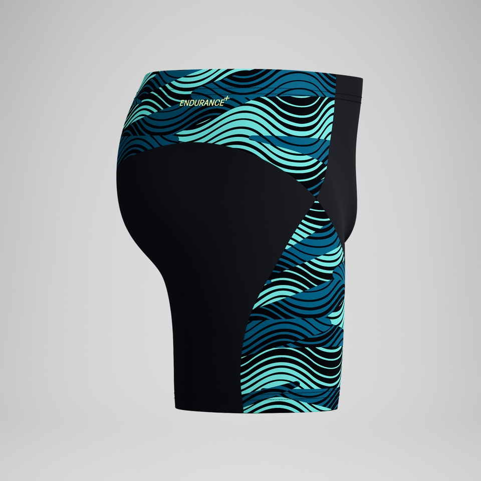 Endurance+ Max Mittellange Splice-Schwimmhose Schwarz/Türkis für Herren