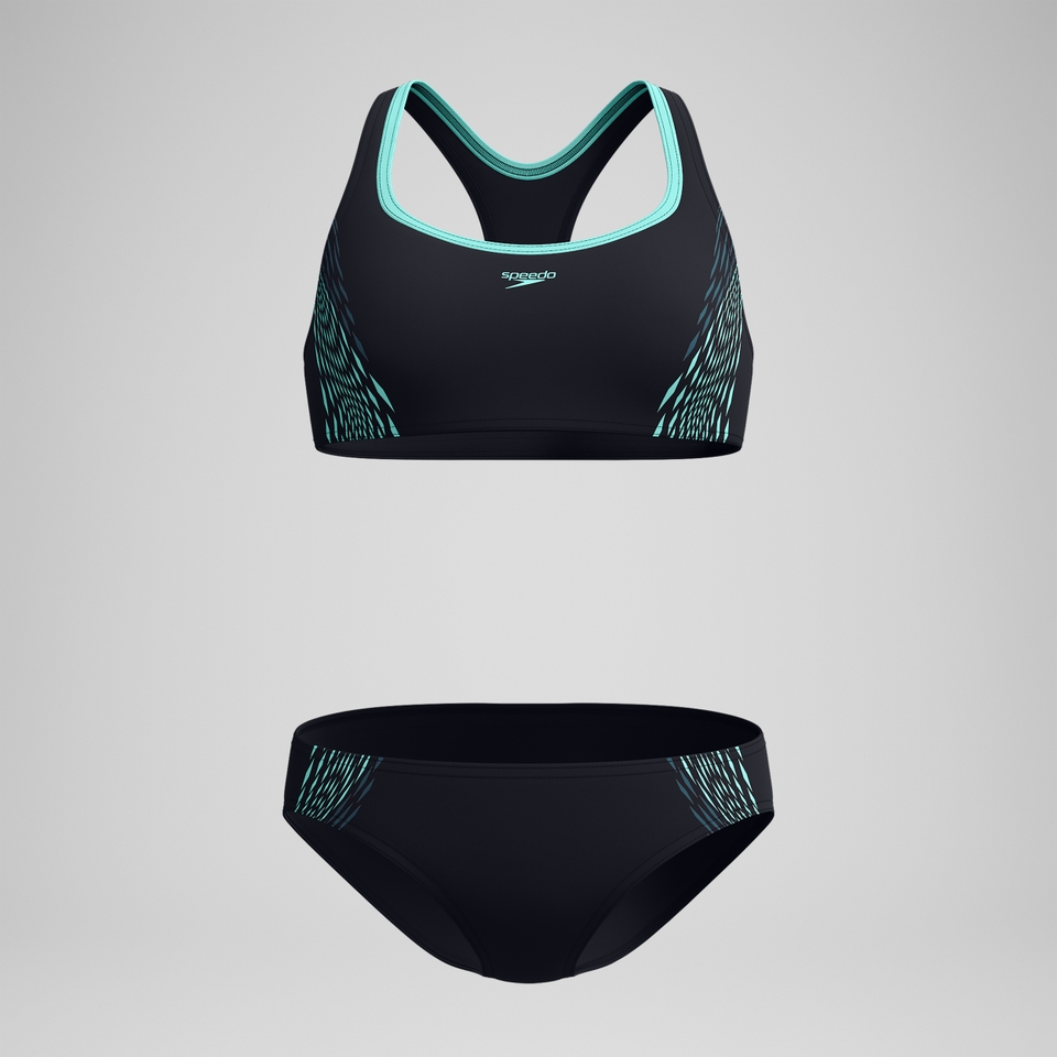 Placement-Bikini Schwarz/Türkis für Damen