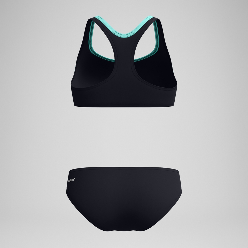 Placement-Bikini Schwarz/Türkis für Damen