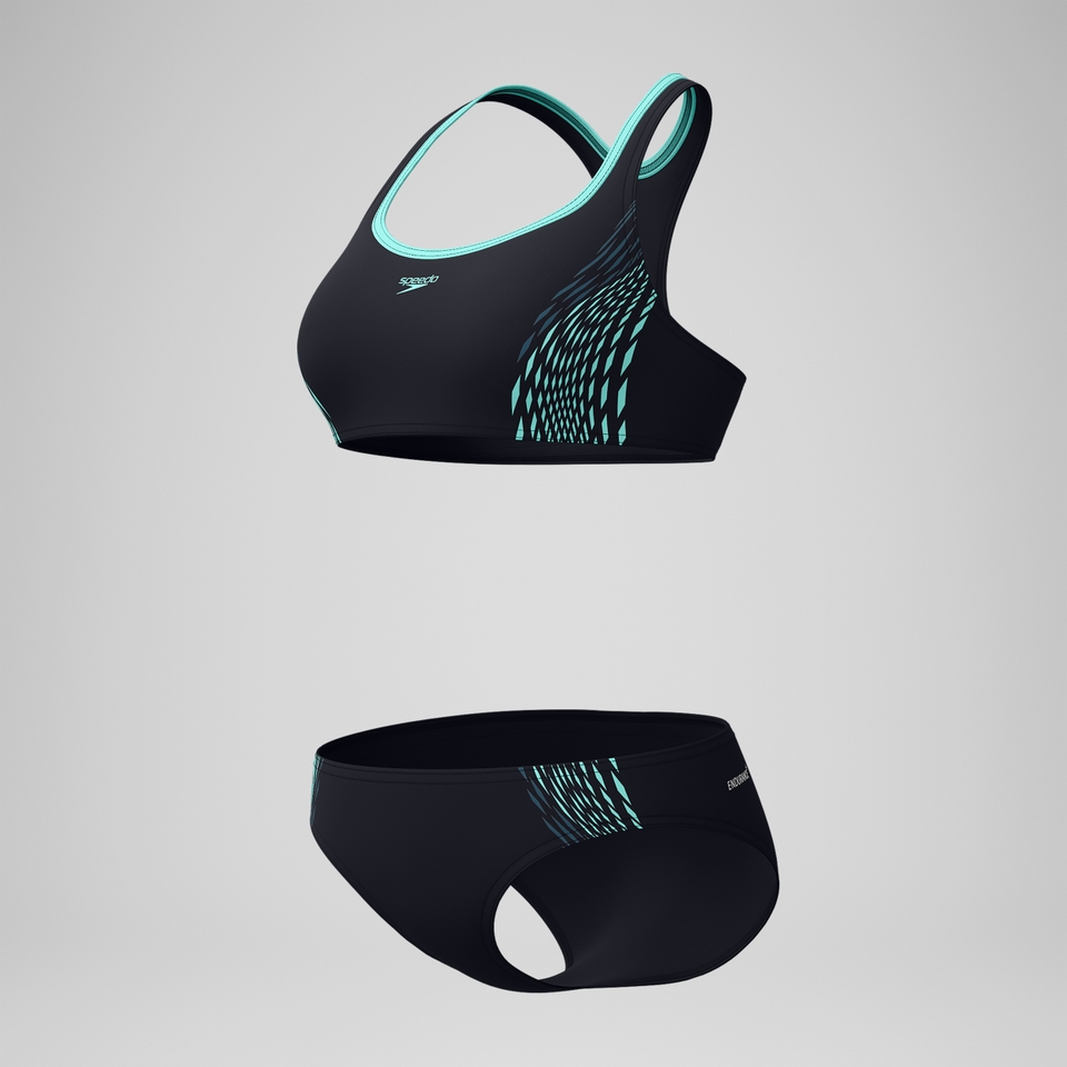 Placement-Bikini Schwarz/Türkis für Damen