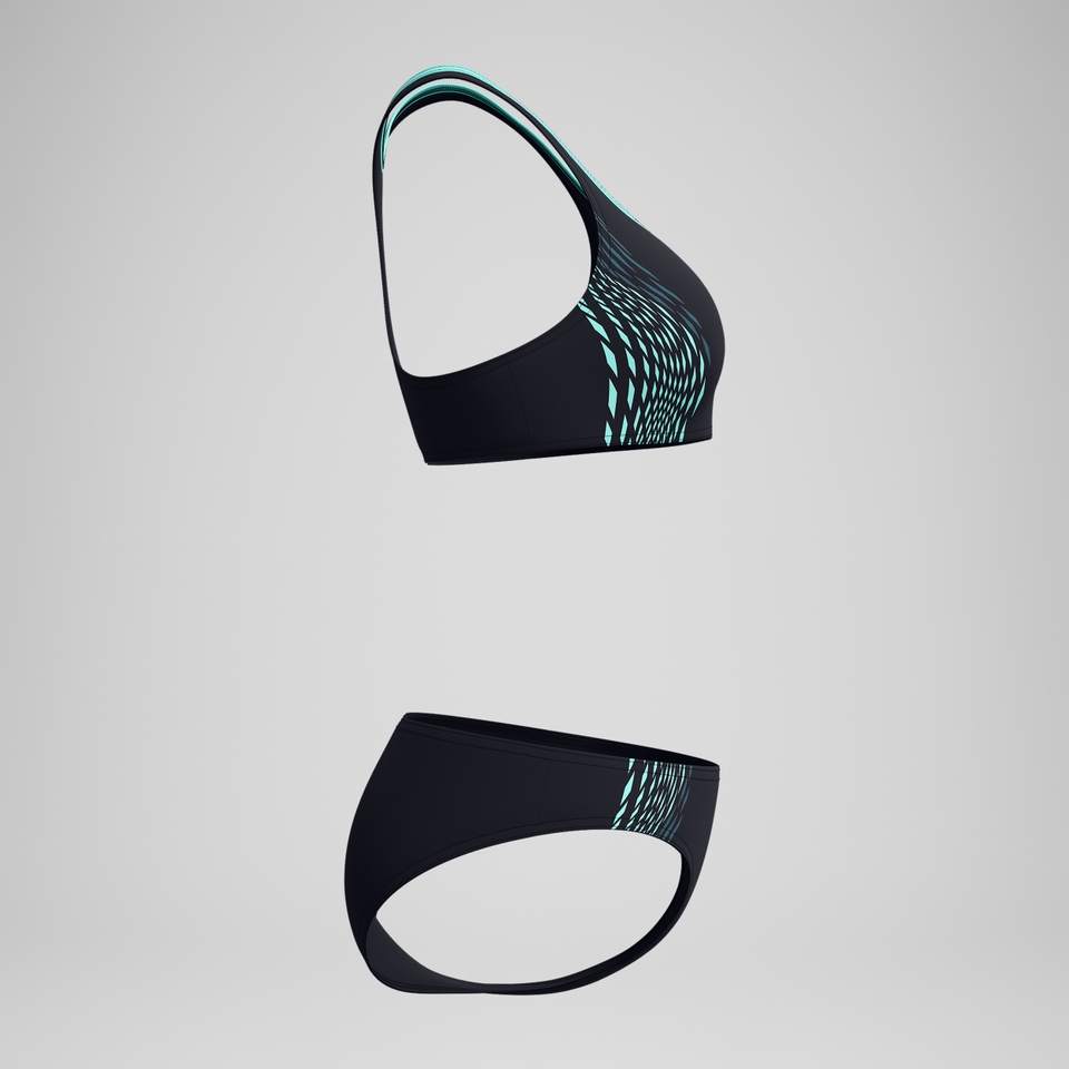 Placement-Bikini Schwarz/Türkis für Damen