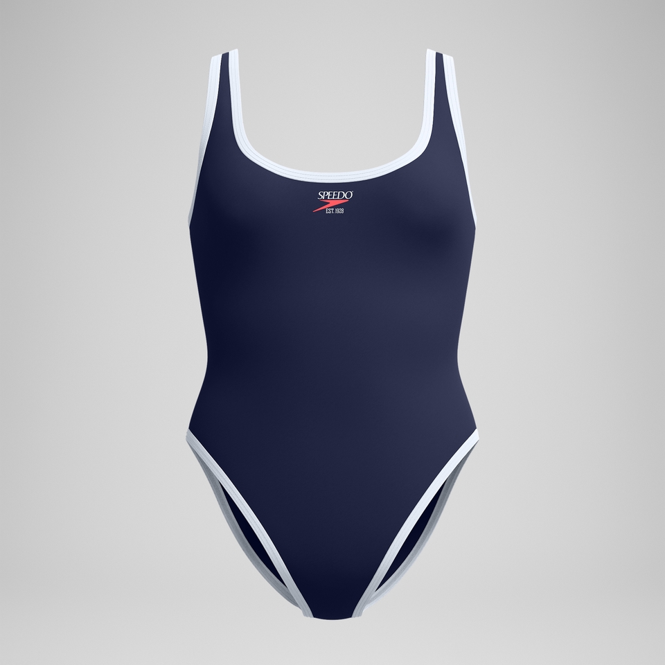 Jetstream Einfarbiger gebundener Rundhals-Badeanzug Marineblau für Damen