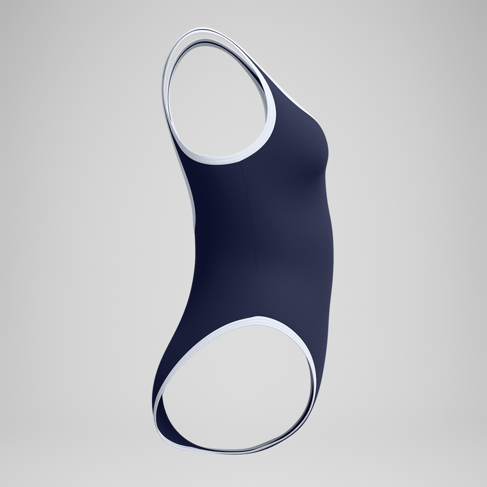 Jetstream Einfarbiger gebundener Rundhals-Badeanzug Marineblau für Damen