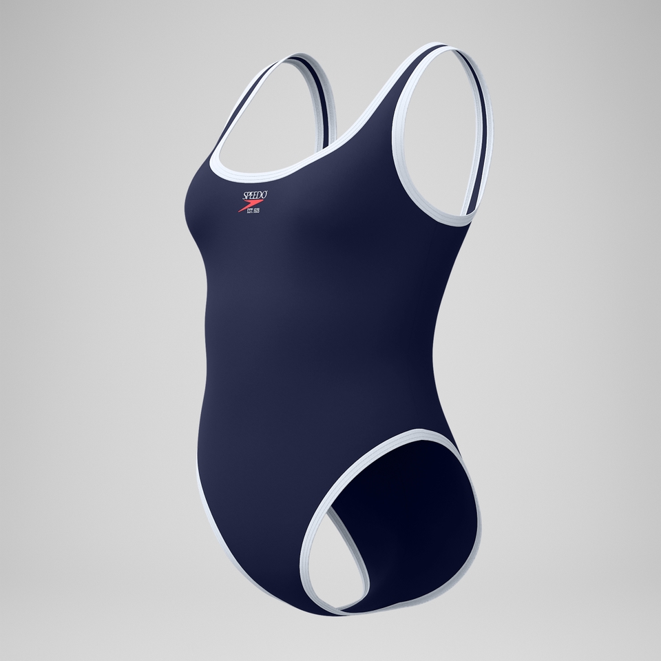 Jetstream Einfarbiger gebundener Rundhals-Badeanzug Marineblau für Damen