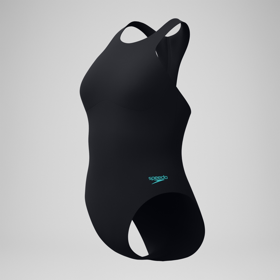 Maillot de bain Femme Racer Zip avec soutien-gorge intégré noir
